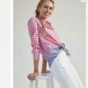 Anthropologie Pilcro Deb Relaxed Button Down Shirt  Pink Gingham Size S